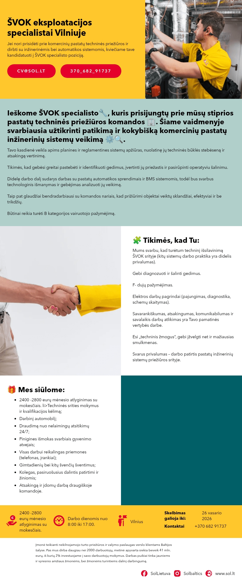 SOL Baltics OU Lietuvos filialas ŠVOK eksploatacijos specialistai Vilniuje