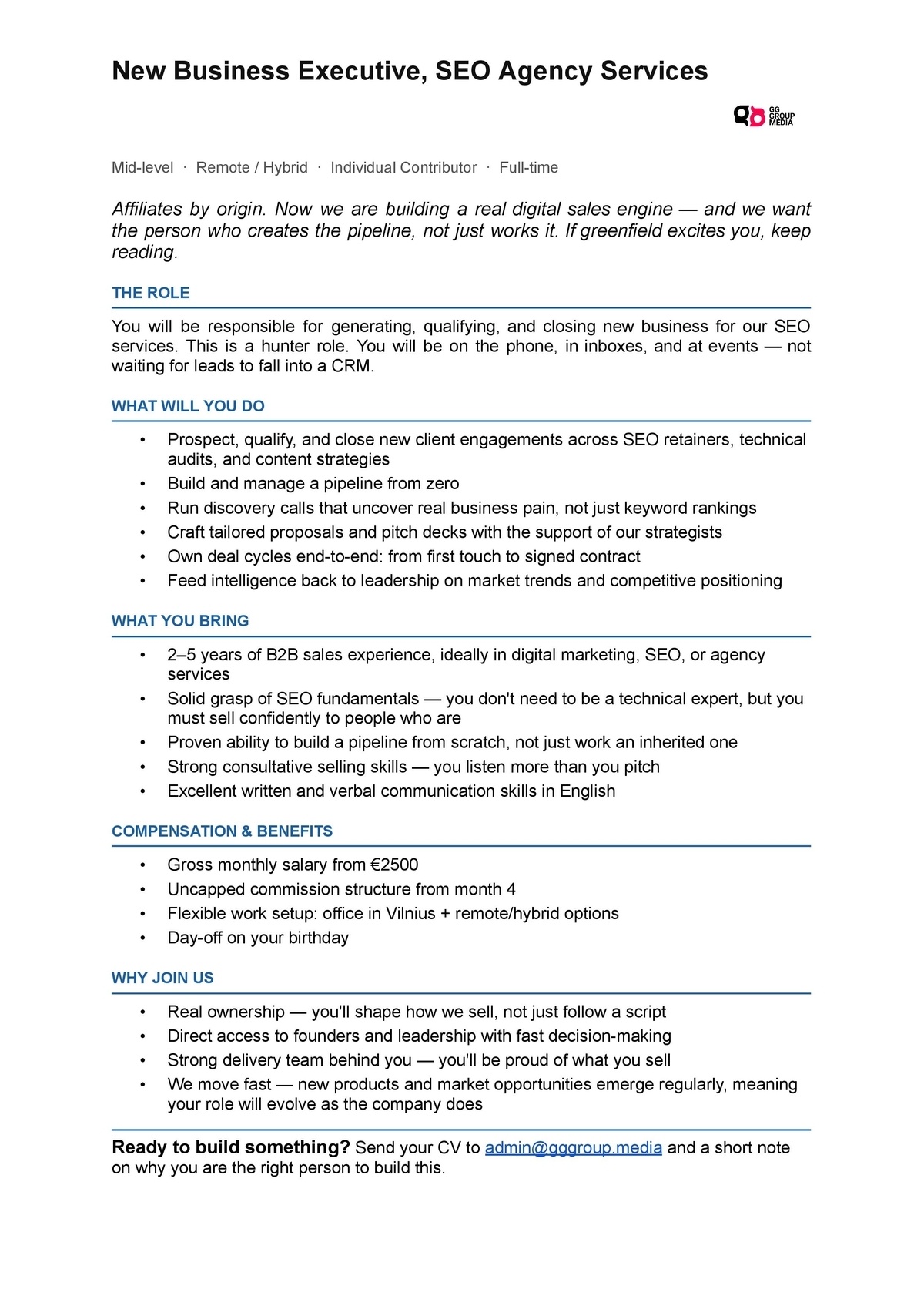 GG Group Media, UAB New Business Executive, SEO Agency Services