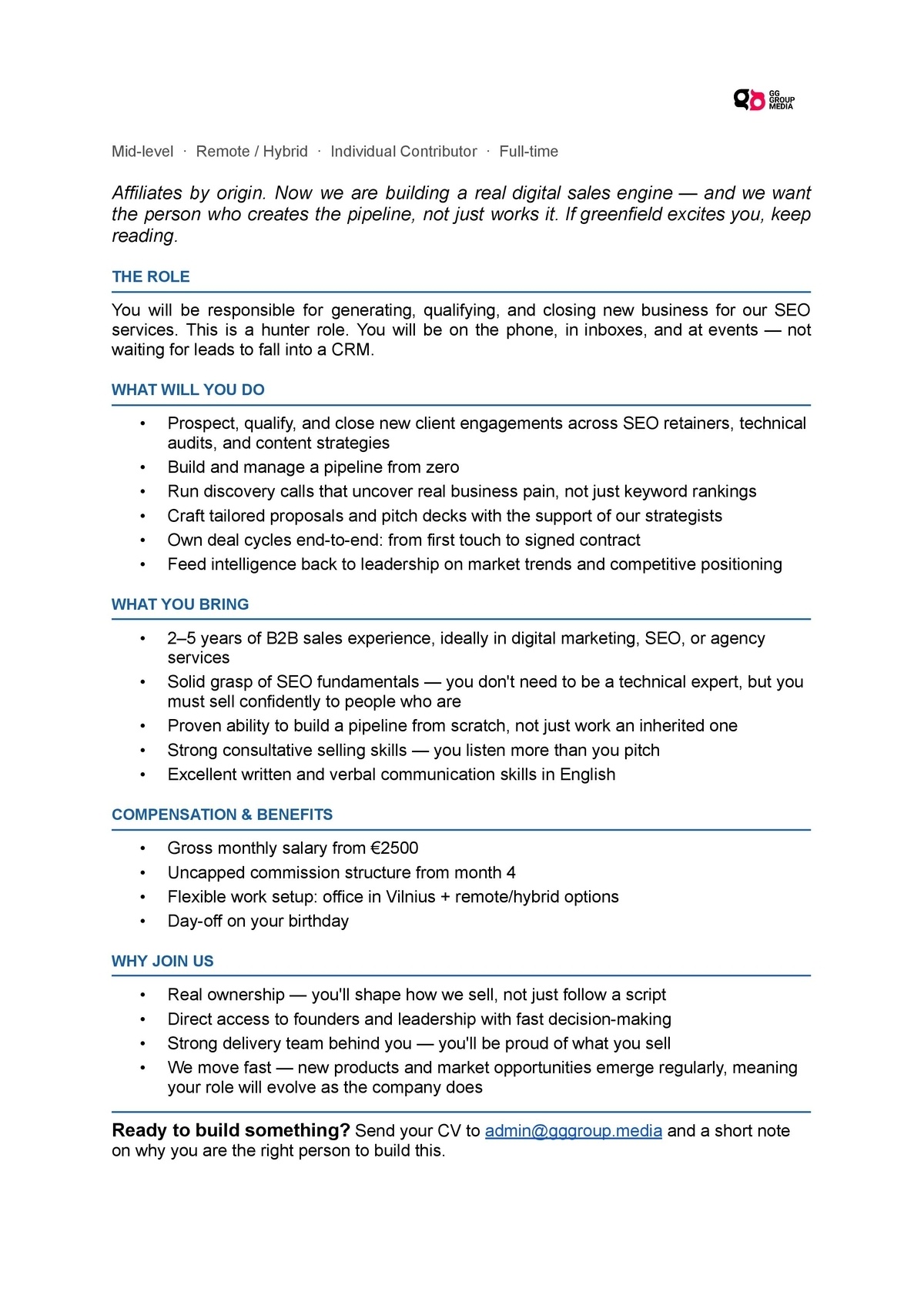 GG Group Media, UAB New Business Executive, SEO Agency Services