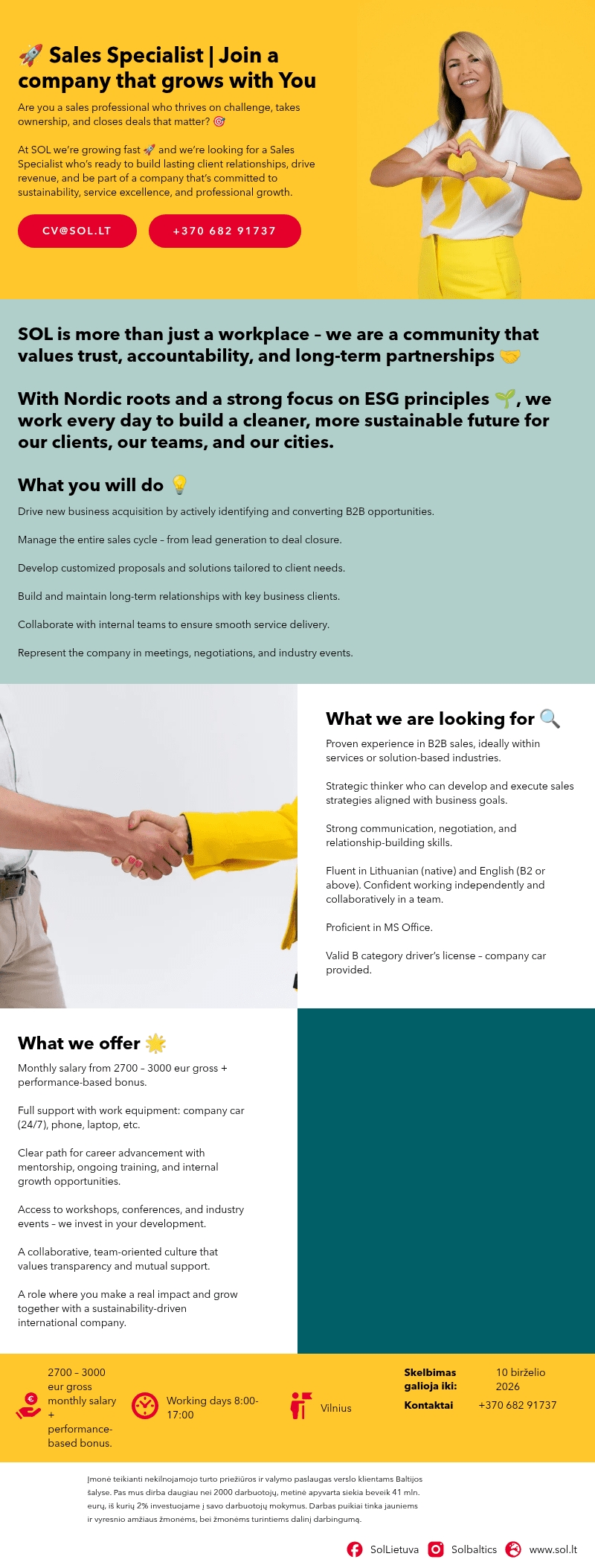 SOL Baltics OU Lietuvos filialas Sales Specialist | Join a company that grows with You
